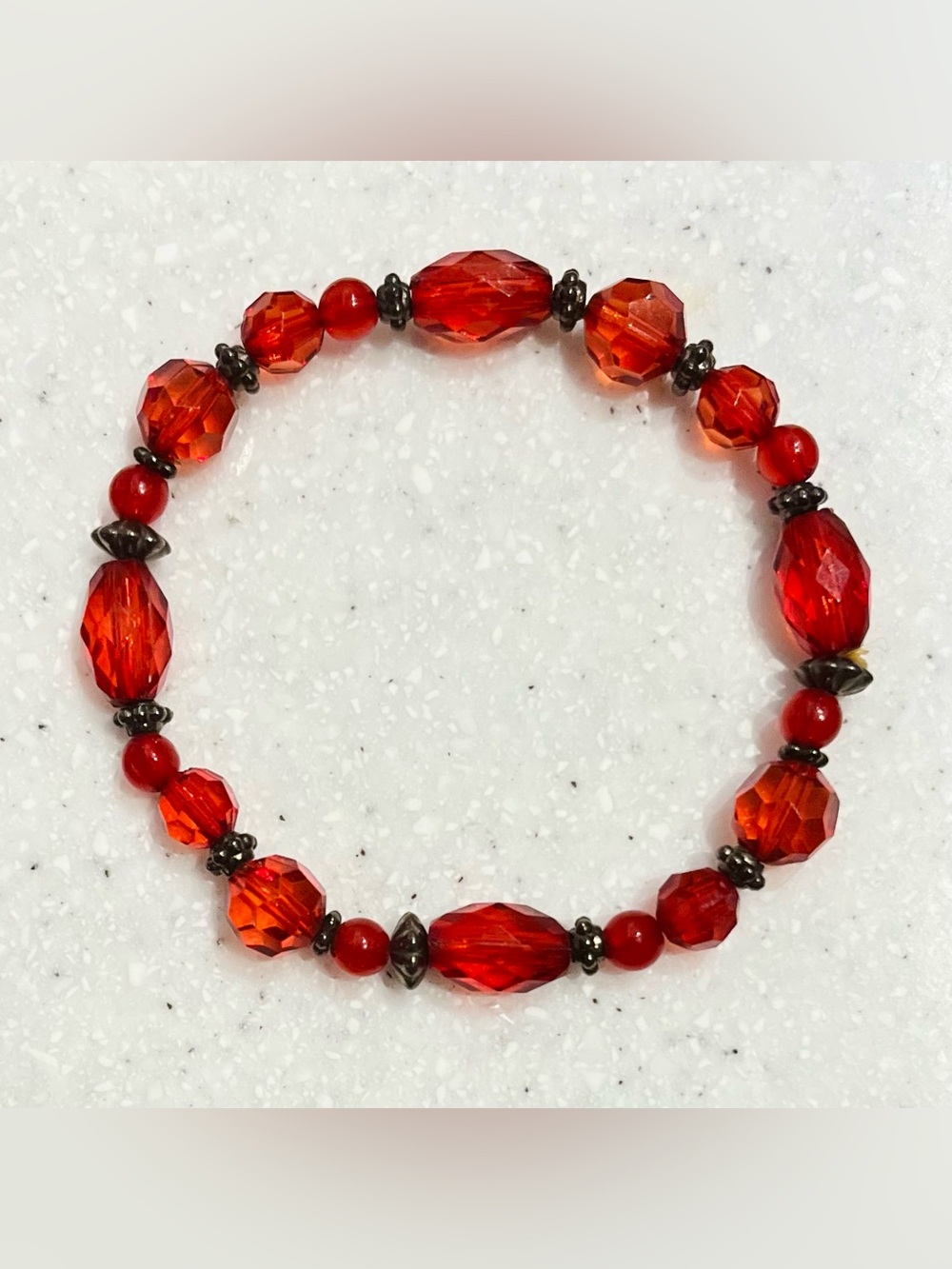 Vintage Red Faceted Bead Stretch Bracelet